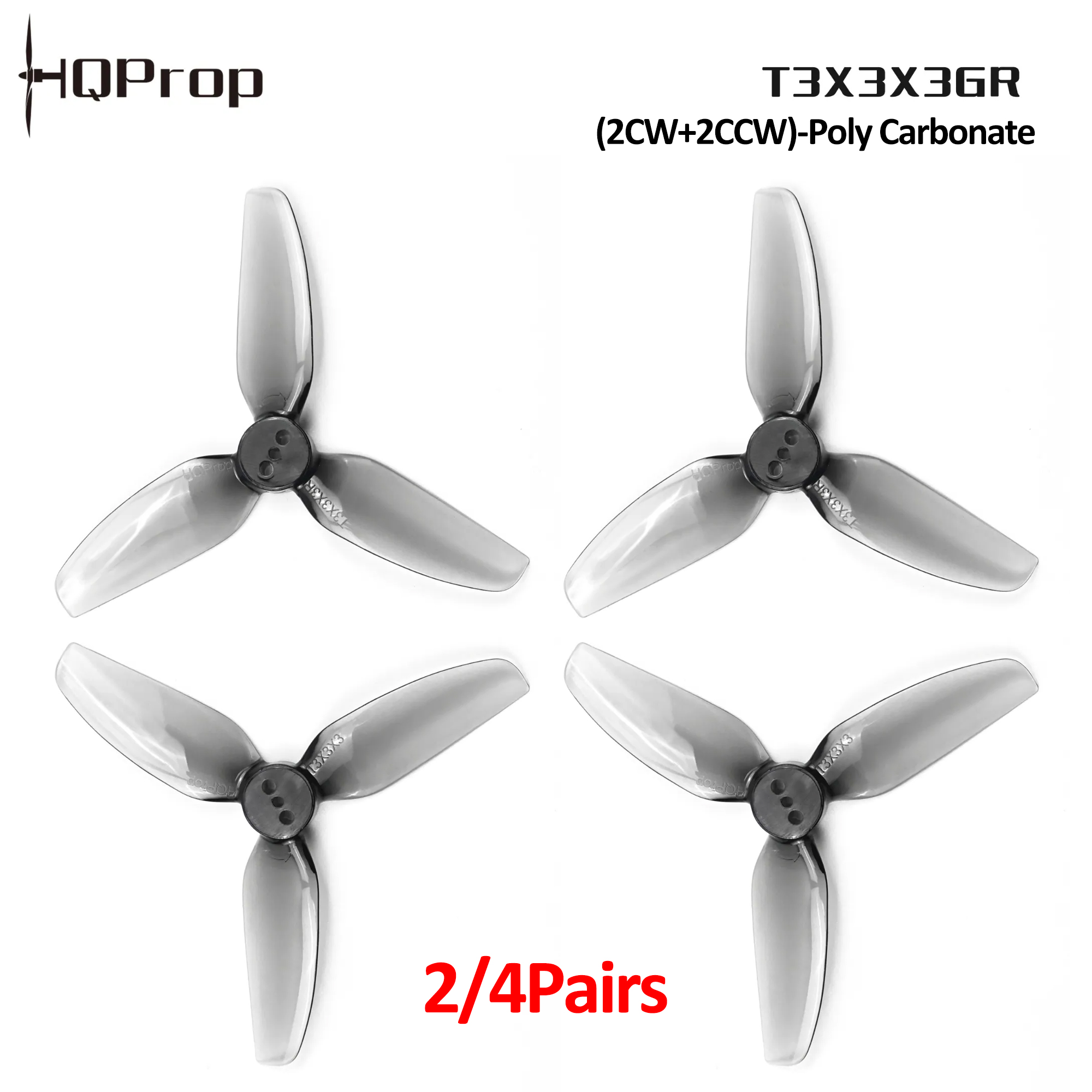 Drone Gimbal Controller - 2/4 pares de hélices HQProp T3X3X3GR,